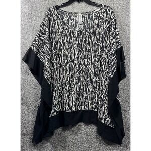 Pure Energy Kaftan Tunic Relaxed Boho Top Abstract Print Black White Women 2X/3X
